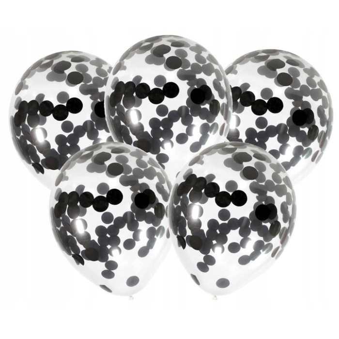 Set 10 Baloane din Latex, , Model Party Confetti, 5 x Confetti, 5 x Negru, 25 cm, 2.2g [6]