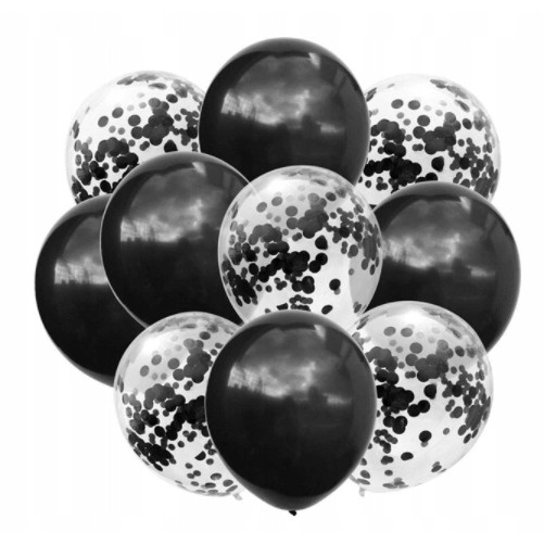 Set 10 Baloane din Latex, , Model Party Confetti, 5 x Confetti, 5 x Negru, 25 cm, 2.2g [4]