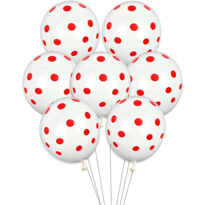Set 10 Baloane din Latex, , Model Party cu Buline, 30 cm, Alb si Rosu, 2.8 g [4]