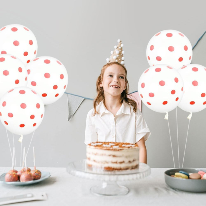 Set 10 Baloane din Latex, , Model Party cu Buline, 30 cm, Alb si Rosu, 2.8 g [3]