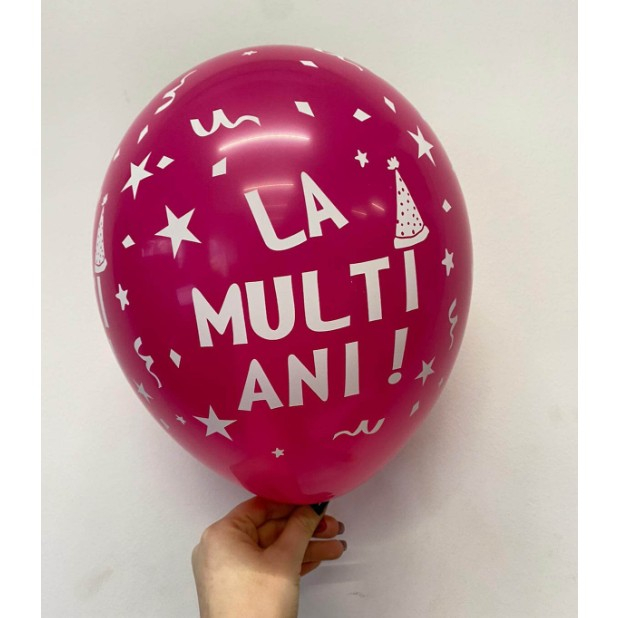 Set 10 Baloane din Latex, , Model Party, La Multi Ani, 23 cm, Roz, 2.2 g [2]