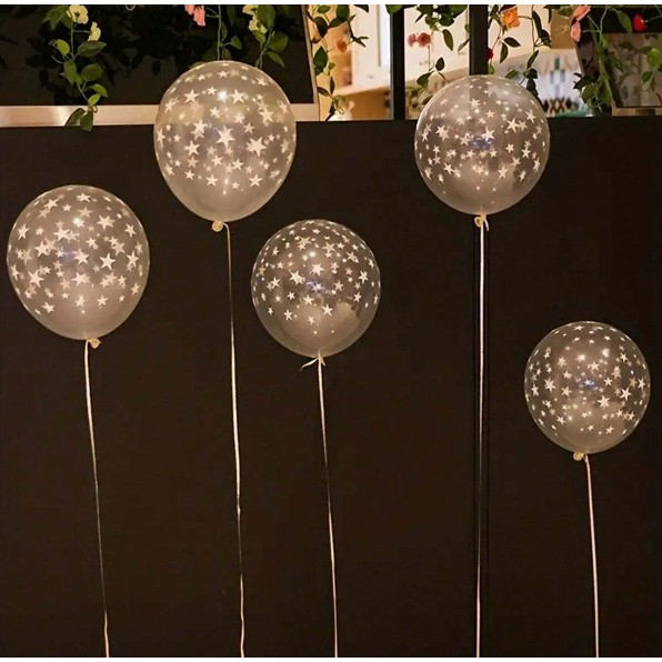 Set 10 Baloane din Latex Transparente, , Model Party, 30 cm, Stelute Albe, 2.8 g [6]