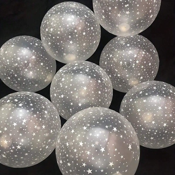 Set 10 Baloane din Latex Transparente, , Model Party, 30 cm, Stelute Albe, 2.8 g [5]