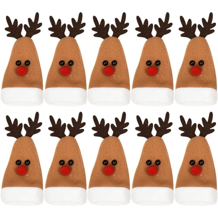 Set 10 Decoratiuni de Craciun, , pentru Sticle, Tacamuri, Model Ren, 14 x 6 cm, Multicolor [1]