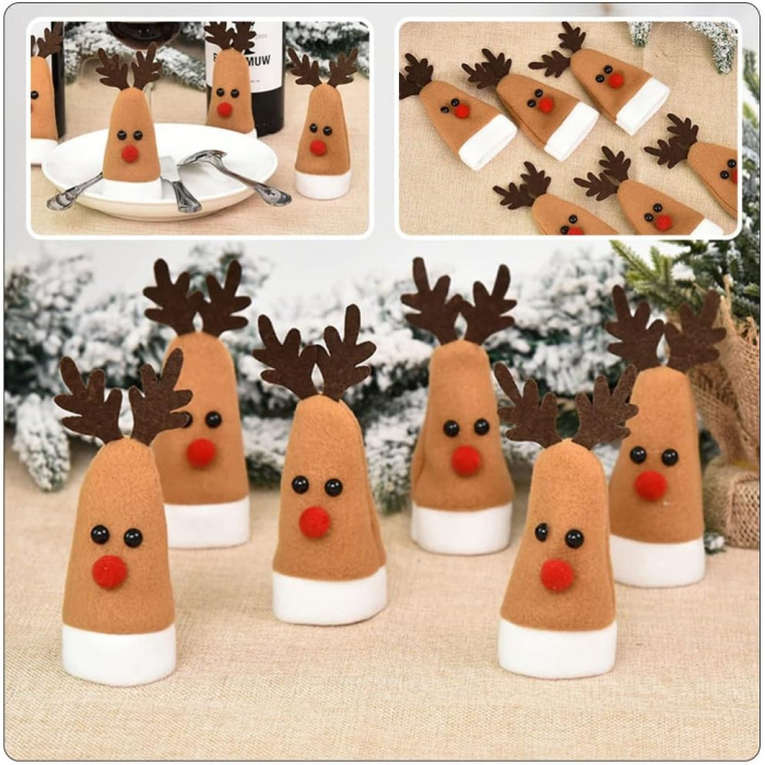 Set 10 Decoratiuni de Craciun, , pentru Sticle, Tacamuri, Model Ren, 14 x 6 cm, Multicolor [5]