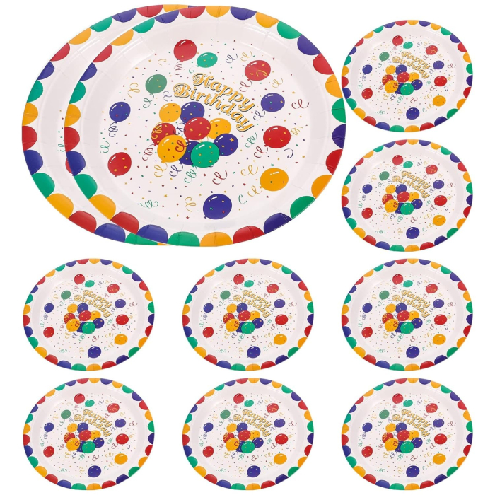 Set 10 Farfurii de Unica Folosinta, , din Carton, 23 cm, Model Happy Birthday, Multicolor [3]