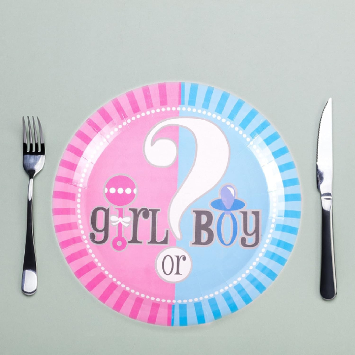 Set 10 Farfurii Gender Reveal, , Girl or Boy, din Carton, 18 cm, Roz/Albastru [4]