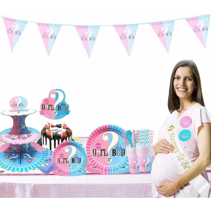 Set 10 Farfurii Gender Reveal, , Girl or Boy, din Carton, 22.8 cm, Roz/Albastru [3]