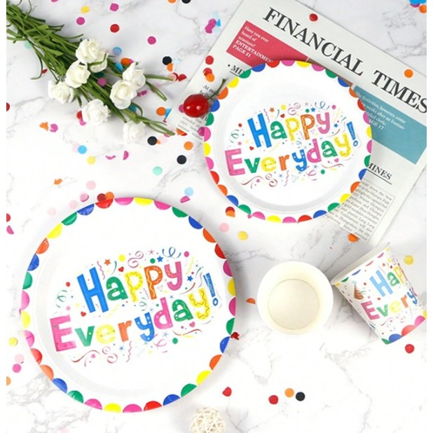 Set 10 Farfurii Happy Everyday, , 17 cm, din Hartie 300 g, Multicolor [2]