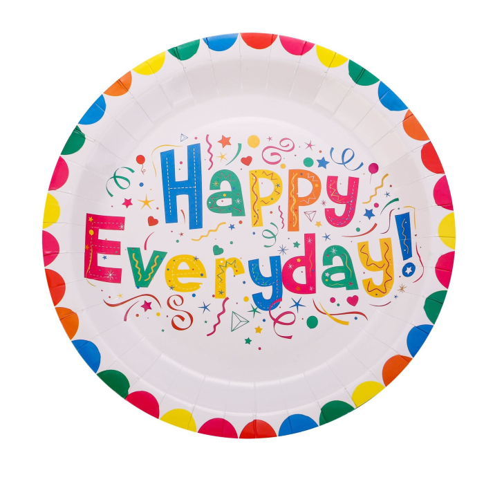 Set 10 Farfurii Happy Everyday, , 23 cm, din Hartie 300 g, Multicolor [2]
