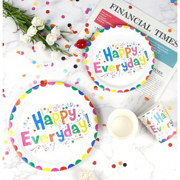 Set 10 Farfurii Happy Everyday, , 23 cm, din Hartie 300 g, Multicolor [3]