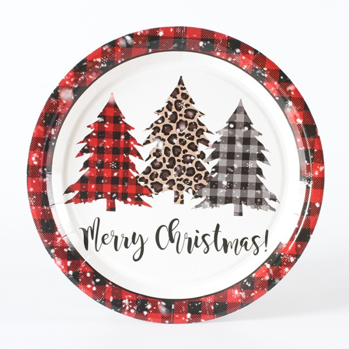Set 10 Farfurii Unica Folosinta, , 18 cm, Model Brazi de Craciun, Multicolor [4]
