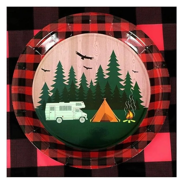 Set 10 Farfurii Unica Folosinta, , 23 cm, Model Camping, Multicolor [3]