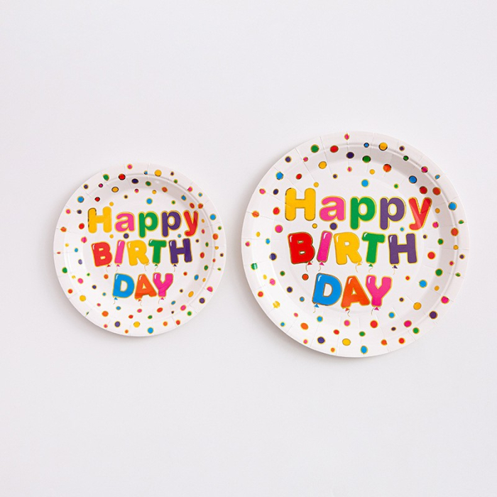 Set 10 Farfurii Unica Folosinta, , Imprimeu Happy Birthday, din Carton, Diametru 23 cm, Multicolor [2]