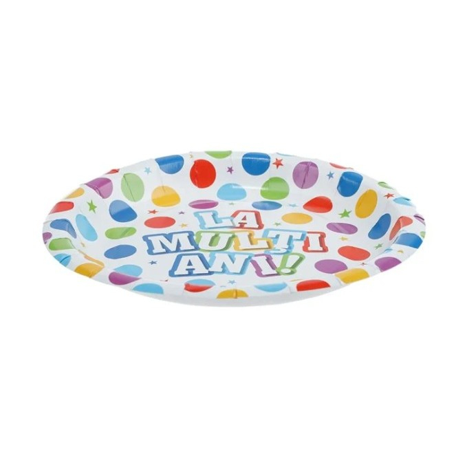 Set 10 Farfurii Unica Folosinta, , Imprimeu La Multi Ani, din Carton, Diametru 17 cm, Multicolor [2]