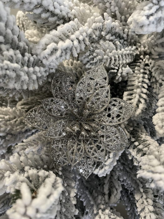 Set 10 ornamente pentru bradul de Craciun, stea Poinsettia, 10cm, argintiu [12]