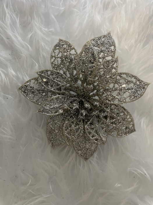 Set 10 ornamente pentru bradul de Craciun, stea Poinsettia, 10cm, argintiu [10]