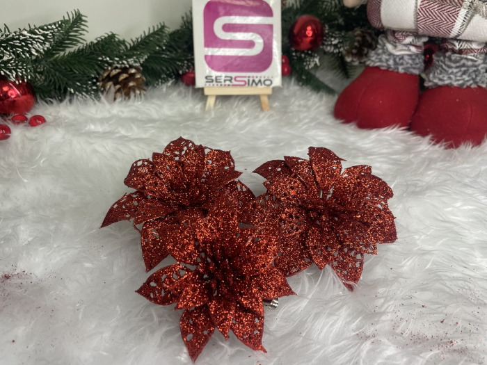 Set 10 ornamente pentru bradul de Craciun, stea Poinsettia, 10cm, rosu [12]