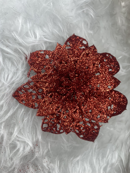 Set 10 ornamente pentru bradul de Craciun, stea Poinsettia, 10cm, rosu [10]