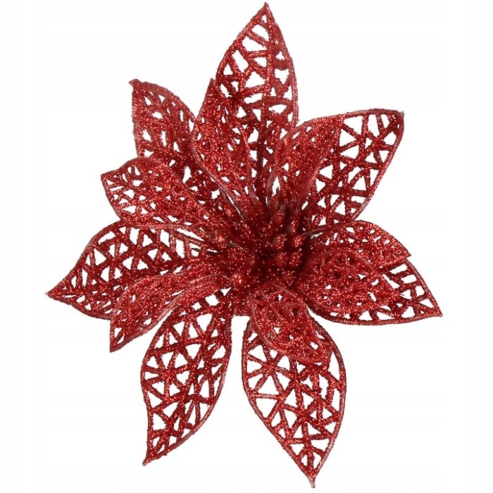 Set 10 ornamente pentru bradul de Craciun, stea Poinsettia, 10cm, rosu [3]