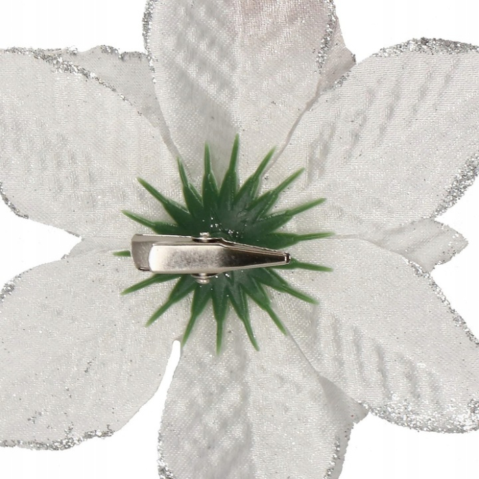 Set 10 ornamente pentru bradul de Craciun, stea Poinsettia, 13cm, gri argintiu [6]