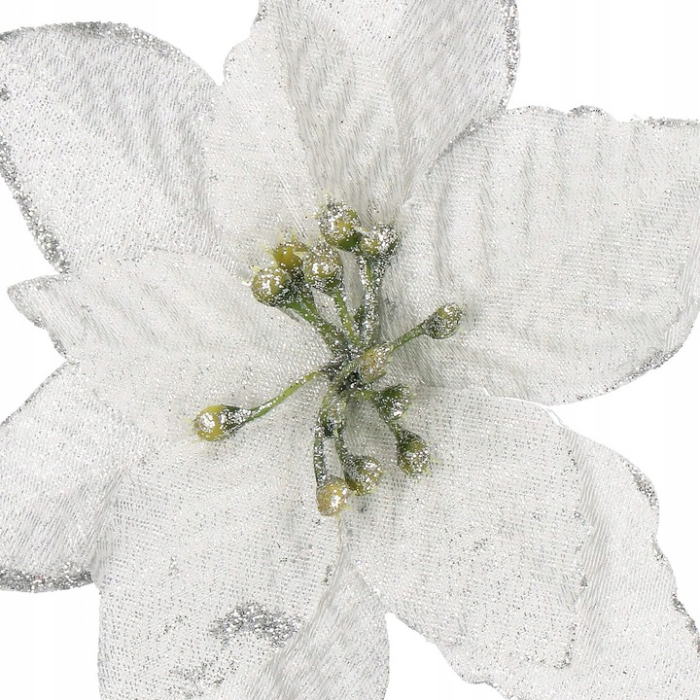 Set 10 ornamente pentru bradul de Craciun, stea Poinsettia, 13cm, gri argintiu [5]