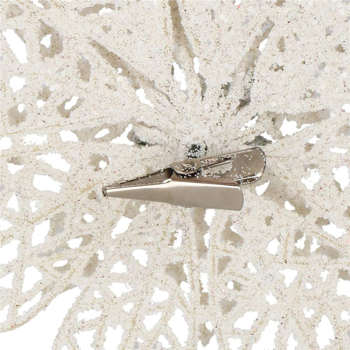 Set 10 ornamente pentru bradul de Craciun, stea Poinsettia, 14cm, alb cu sclipici [3]