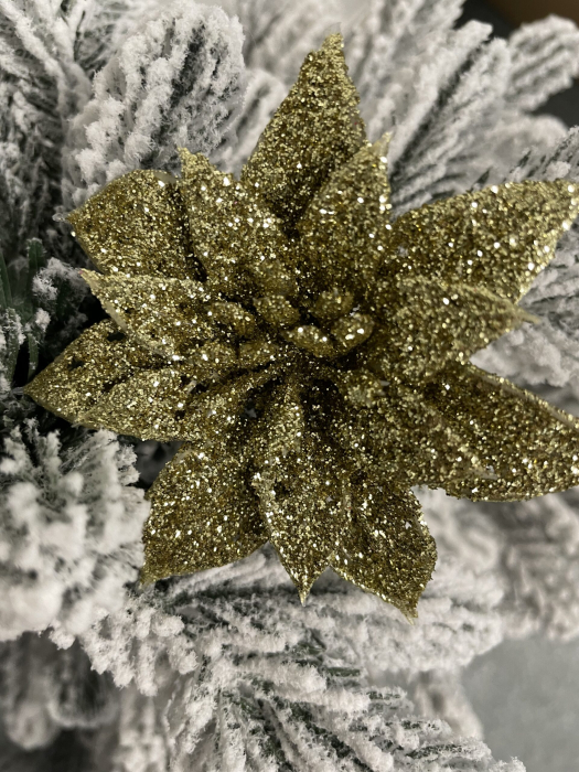 Set 10 ornamente pentru bradul de Craciun, stea Poinsettia, 14cm, auriu [18]