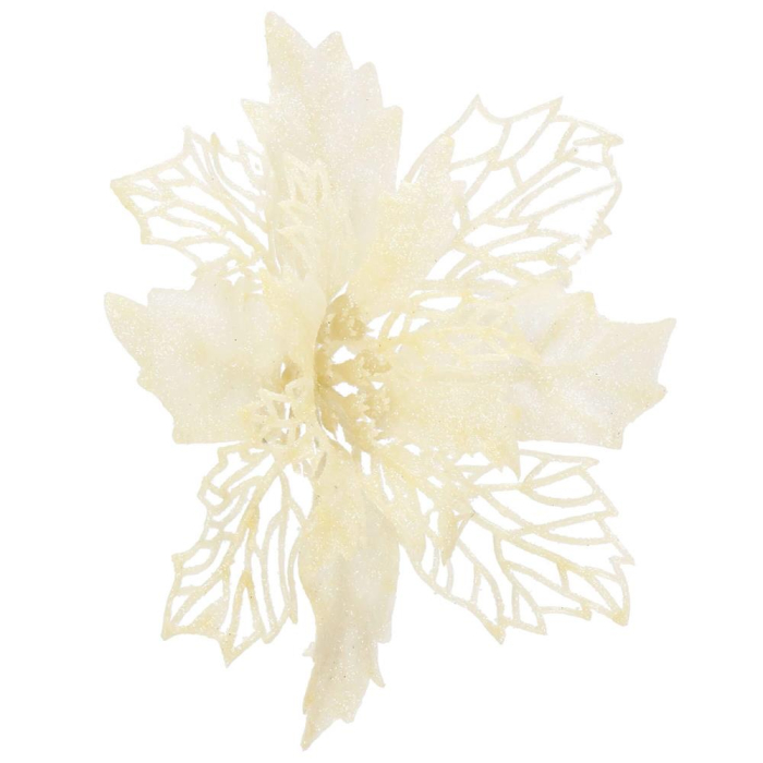 Set 10 ornamente pentru bradul de Craciun, stea Poinsettia, 16cm, crem [3]