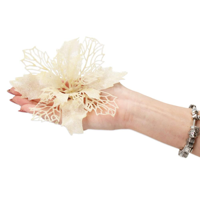 Set 10 ornamente pentru bradul de Craciun, stea Poinsettia, 16cm, crem [6]