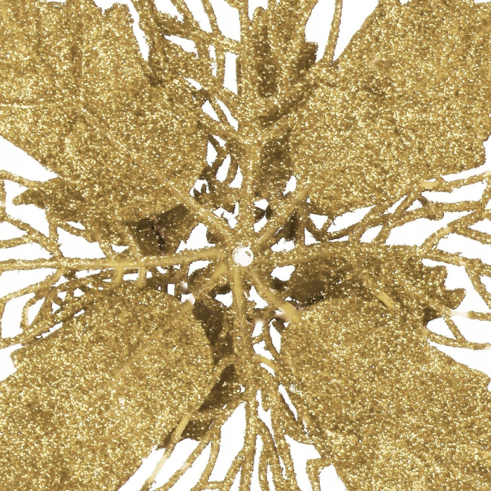 Set 10 ornamente pentru bradul de Craciun, stea Poinsettia, 16cm, galben auriu [5]