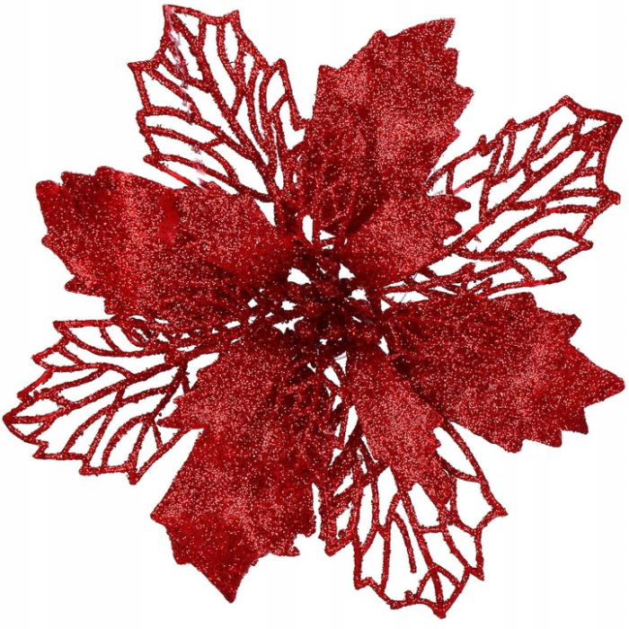 Set 10 ornamente pentru bradul de Craciun, stea Poinsettia, 16cm, visiniu [1]
