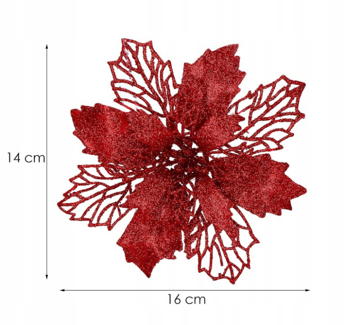 Set 10 ornamente pentru bradul de Craciun, stea Poinsettia, 16cm, visiniu [8]