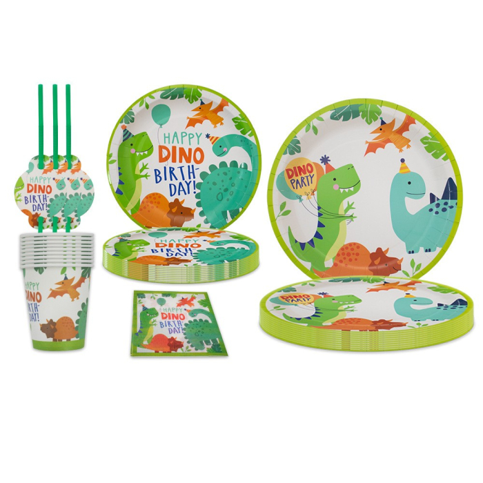 Set 10 Pahare de Carton Happy Birthday, , Model Dinozauri, Tematica Aniversare, 7.5x8.5 cm, 200 mL, Multicolor [5]