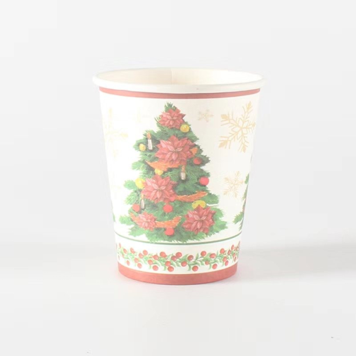 Set 10 Pahare, , Imprimeu Brad de Craciun, din Carton, 250 - 300 ml, 7.5 x 8.4 x 5.3 cm, Multicolor [2]