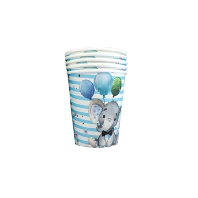 Set 10 Pahare, , Imprimeu Elefant, din Carton, 7.5 x 8.5 cm, Albastru [2]