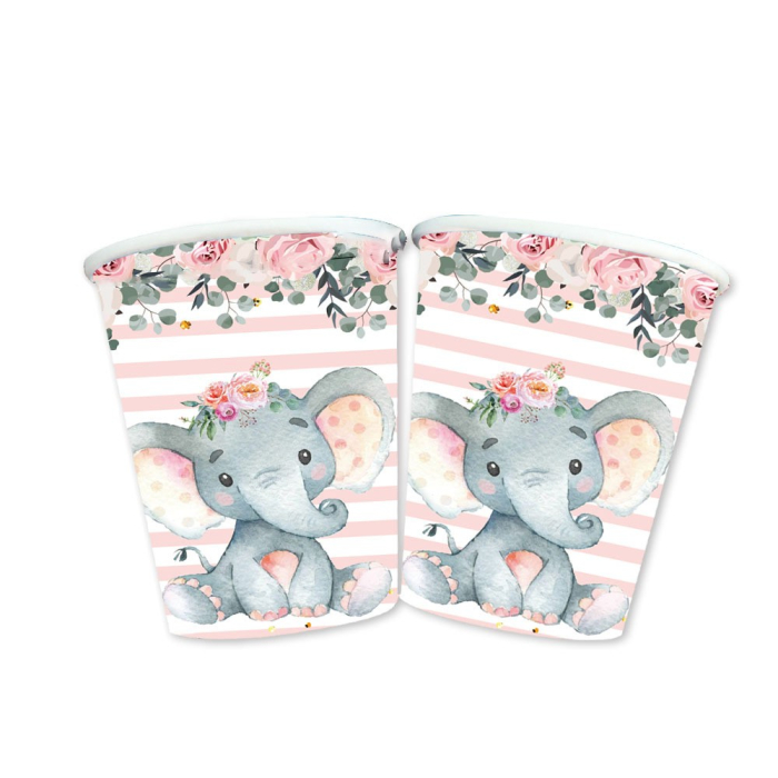 Set 10 Pahare, , Imprimeu Elefant, din Carton, 7.5 x 8.5 cm, Roz [4]