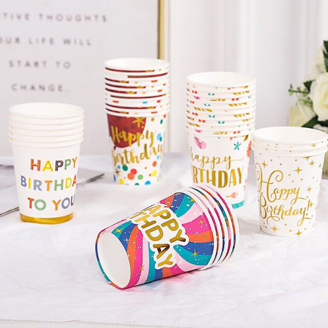 Set 10 Pahare, , Imprimeu Happy Birthday to You, din Carton, 250 ml, 7.5 x 8.5 x 5.2 cm, Multicolor [3]