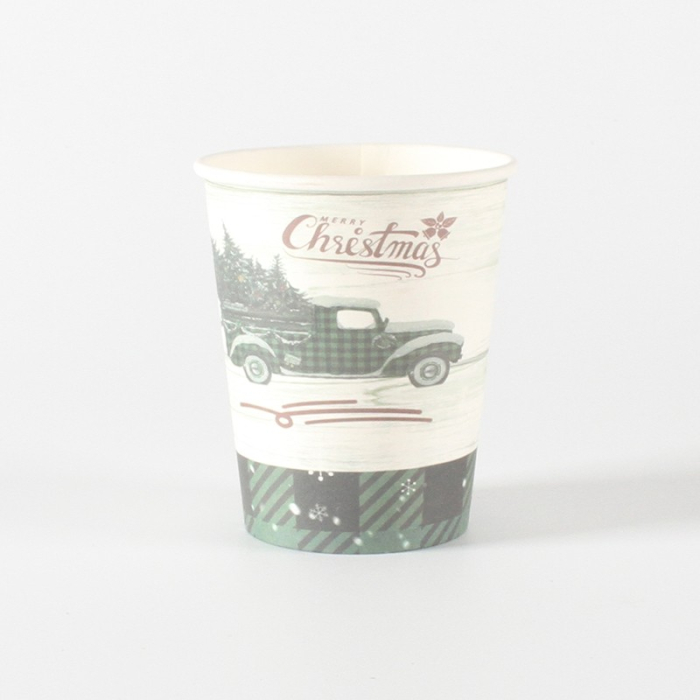 Set 10 Pahare, , Imprimeu Masina de Craciun, din Carton, 250 - 300 ml, 7.5 x 8.4 x 5.3 cm, Multicolor [2]