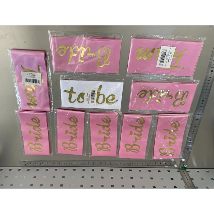 Set 10 Panglici Bride to Be si Team Bride, , din Panza, Alb/Roz [5]