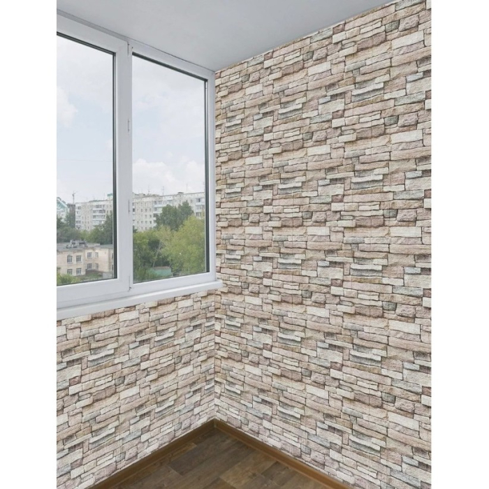 Set 10 Placi de Tapet, , Autoadezive, 70 x 77 cm, 2.5 mm Grosime, Suprafata Acoperita 5.3 mp, din PVC, Model Piatra, Crem [2]