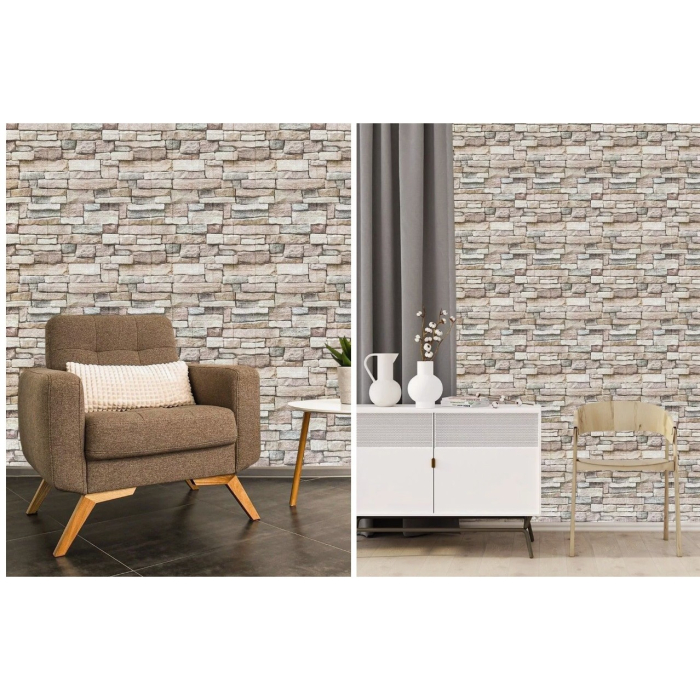 Set 10 Placi de Tapet, , Autoadezive, 70 x 77 cm, 2.5 mm Grosime, Suprafata Acoperita 5.3 mp, din PVC, Model Piatra, Crem [3]