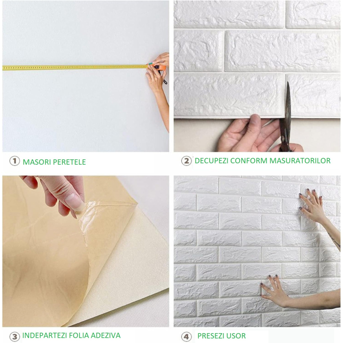 Set 10 Placi de Tapet, , Autoadezive, 70 x 77 cm, 3.5 mm Grosime, Suprafata Acoperita 5.3 mp, din PVC, Model Caramida, Gri [3]