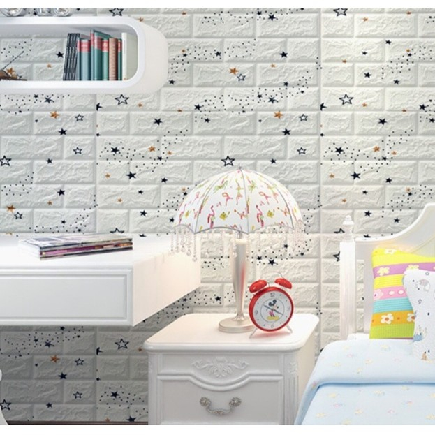 Set 10 Placi de Tapet, , Autoadezive, 70 x 77 cm, Suprafata Acoperita 5.3 mp, din PVC, Model Stelute Albastre, Alb [2]