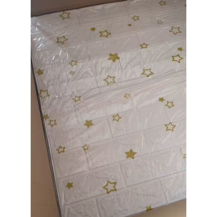 Set 10 Placi de Tapet, , Autoadezive, 70 x 77 cm, Suprafata Acoperita 5.3 mp, din PVC, Model Stelute Aurii, Alb [2]