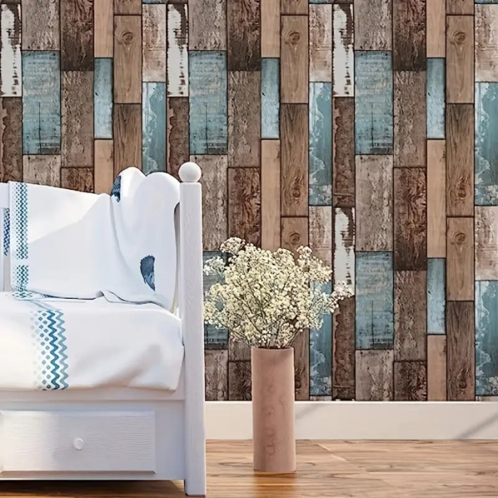 Set 10 Placi Tapet 3D, , 70 x 70 cm, Grosime 3 mm, din Rasina, Tip Placi de Lemn, Suprafata Acoperita 4.9 mp, Gri/Albastru [2]