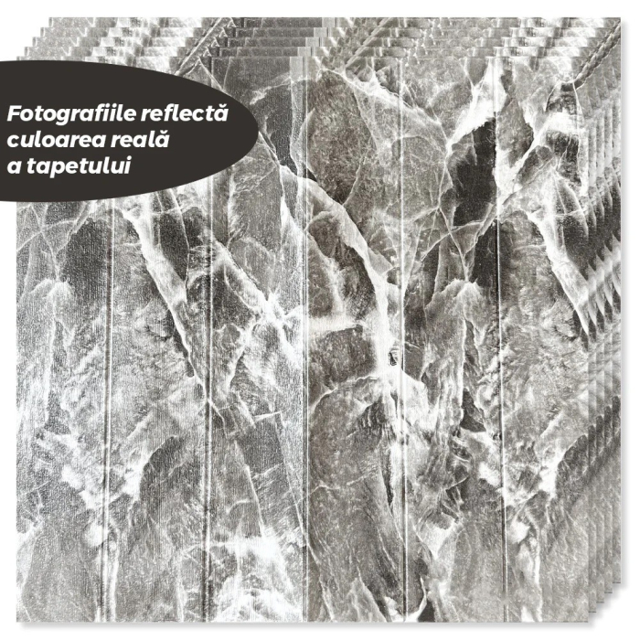 Set 10 Placi Tapet 3D, , 70 x 70 cm, Grosime 3 mm, din Rasina, Tip Placi de Lemn, Suprafata Acoperita 4.9 mp, Gri Marmorat [4]