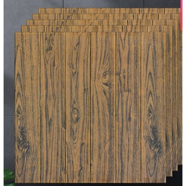 Set 10 Placi Tapet 3D, , 70 x 70 cm, Grosime 3 mm, din Rasina, Tip Placi de Lemn, Suprafata Acoperita 4.9 mp, Maro Inchis [2]