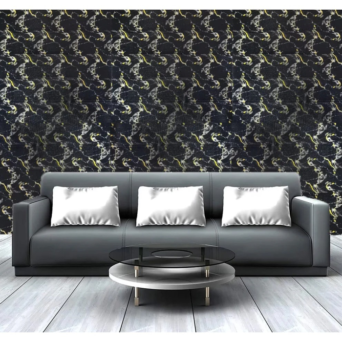 Set 10 Placi Tapet 3D, , 70 x 70 cm, Grosime 3 mm, din Rasina, Tip Placi de Lemn, Suprafata Acoperita 4.9 mp, Negru [4]