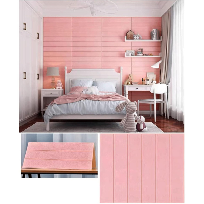 Set 10 Placi Tapet 3D, , 70 x 70 cm, Grosime 3 mm, din Rasina, Tip Placi de Lemn, Suprafata Acoperita 4.9 mp, Roz Pudrat [3]